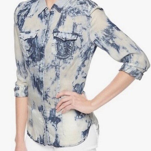 Rare True Religion Indigo Navy Tie-Dye Button Down Georgia Shirt Snap Closure XS - Picture 4 of 15